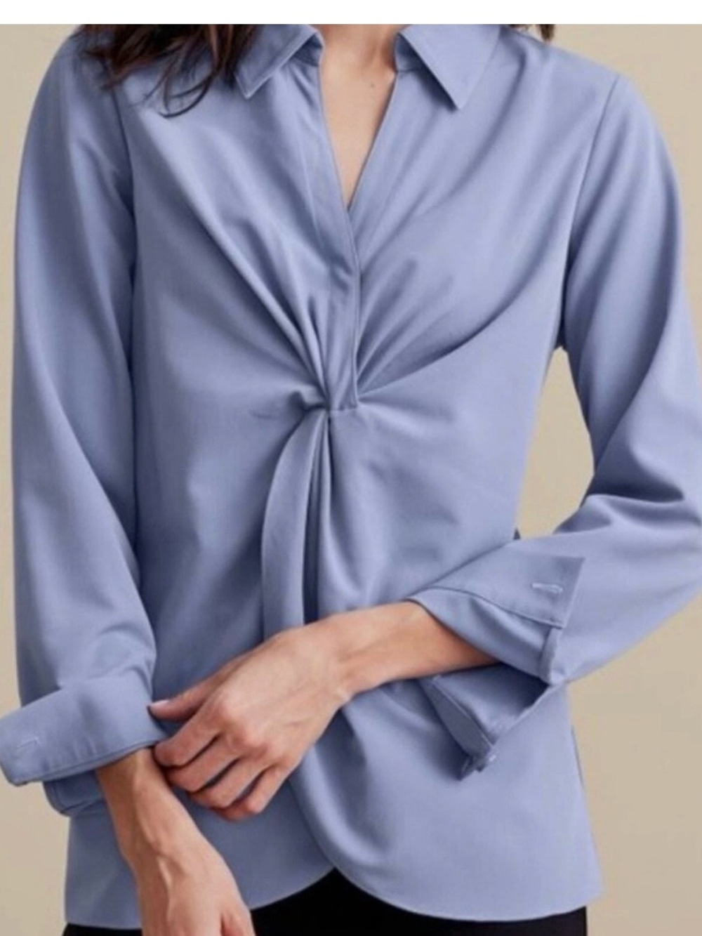 Soft Surroundings Versa English Manor Pullover Blue Twist-Front Collared Shirt